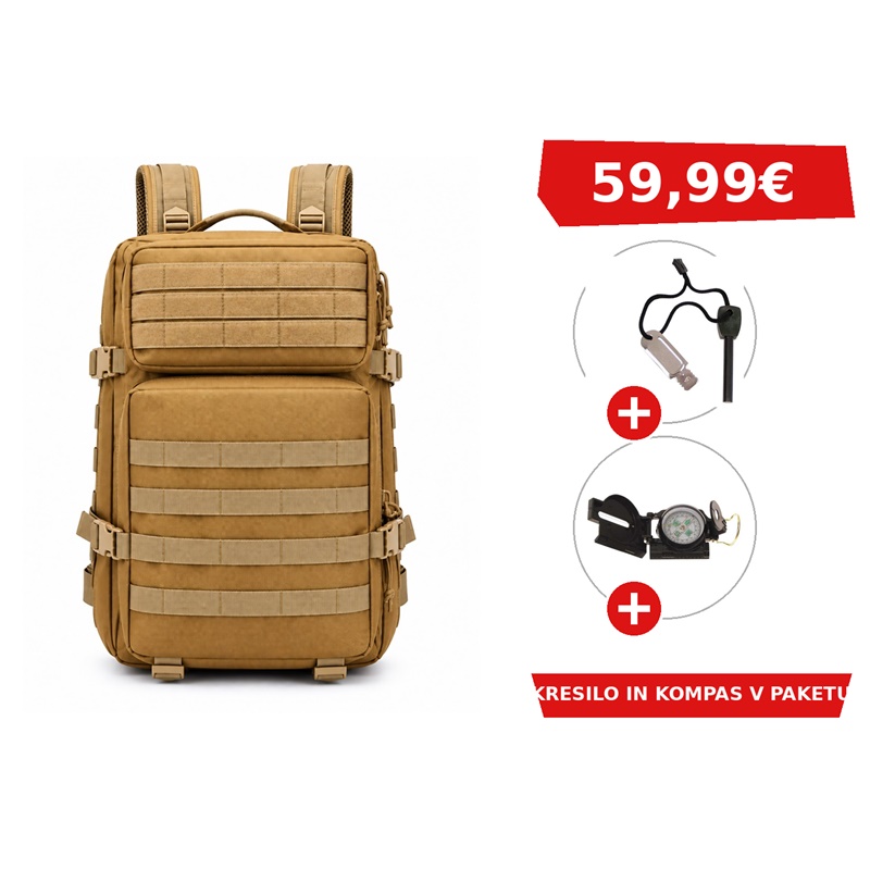 VOJAŠKI NAHRBTNIK BLACK STAR ASSAULT 45 V COYOTE BARVI + KRESILO + KOMPAS