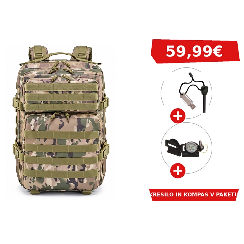 VOJAŠKI NAHRBTNIK BLACK STAR ASSAULT 45 V CP CAMO BARVI + KRESILO + KOMPAS