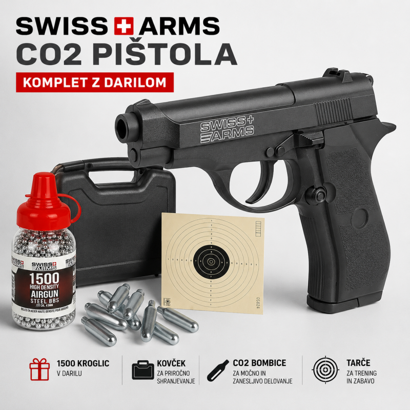 AKCIJA! ZRAČNA PIŠTOLA PROIZVAJALCA SWISS ARMS P84 CO2 4,5MM + DARILO