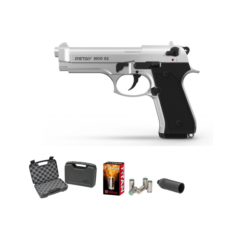 AKCIJSKI KOMPLET! STRAŠILNA P.A.K. (START) PIŠTOLA RETAY MOD92 CHROME 9MM