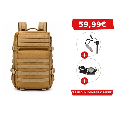 VOJAŠKI NAHRBTNIK BLACK STAR ASSAULT 45 V COYOTE BARVI + KRESILO + KOMPAS