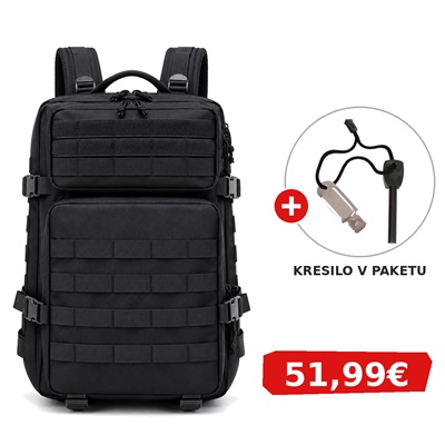 VOJAŠKI NAHRBTNIK BLACK STAR ASSAULT 45 V ČRNI BARVI + KRESILO