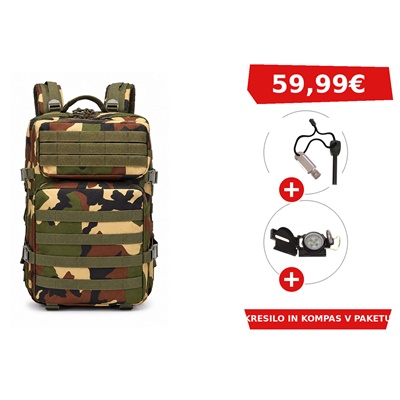 VOJAŠKI NAHRBTNIK BLACK STAR ASSAULT 45 V WOODLAND BARVI + KRESILO + KOMPAS