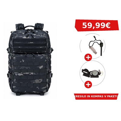 VOJAŠKI NAHRBTNIK BLACK STAR ASSAULT 45 V CP BLACK CAMO BARVI + KRESILO + KOMPAS
