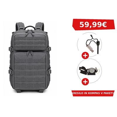 VOJAŠKI NAHRBTNIK BLACK STAR ASSAULT 45 V SIVI BARVI + KRESILO + KOMPAS